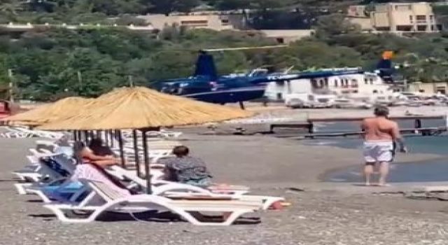 Sahildeki Vatandaşlar Şok Oldu: Marmaris'te Plaja Helikopter İndi