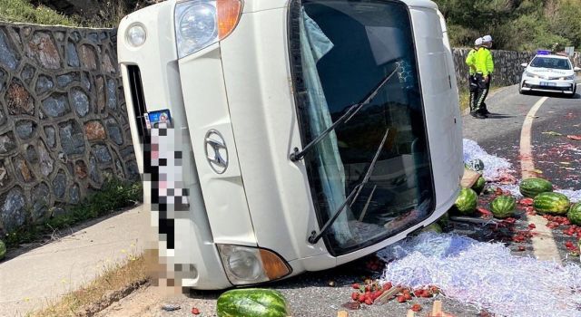 Karpuz yüklü kamyonet virajı alamadı