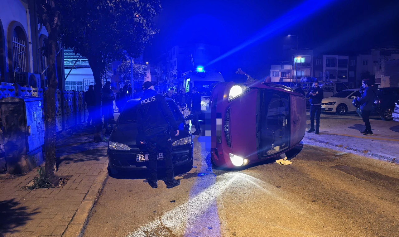Nazilli’de Akşam Saatlerinde Kaza: Kontrolden Çıkan Otomobil Yan Yattı