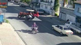 Traktör ile motosikletin karıştığı kaza kamerada