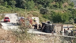 Köşk'te kum kamyonu devrildi: 1 yaralı